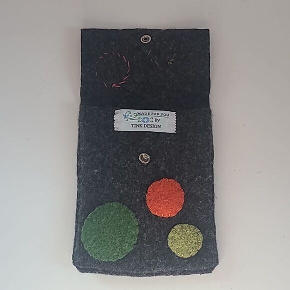 Felted Pouch Ine Snap Dots Gray Orange Green - Picture 3 of 6